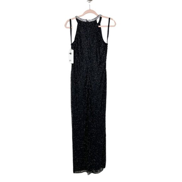 NWT Mac Duggal Beaded Sleeveless High Neck Column Gown 14 Black #8608 - Picture 5 of 8
